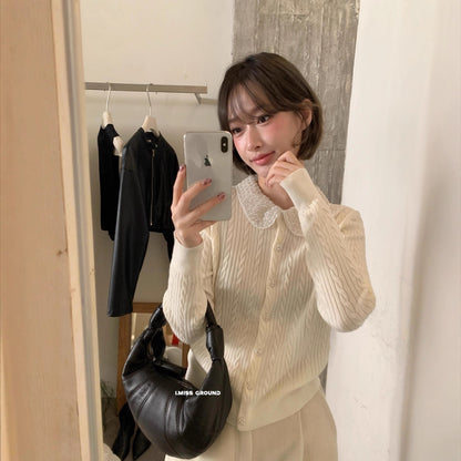【LH01277】實拍IMISS秋冬法式絕美重工麻花珍珠領針織開襟外套（羊毛33%)251215