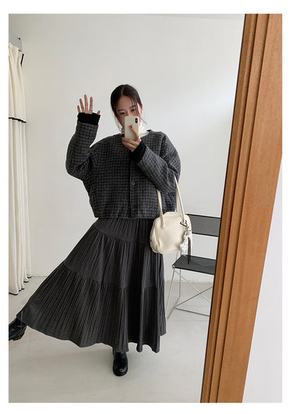 【H5476】實拍秋冬質感簡約細摺鬆緊腰a字傘裙251109