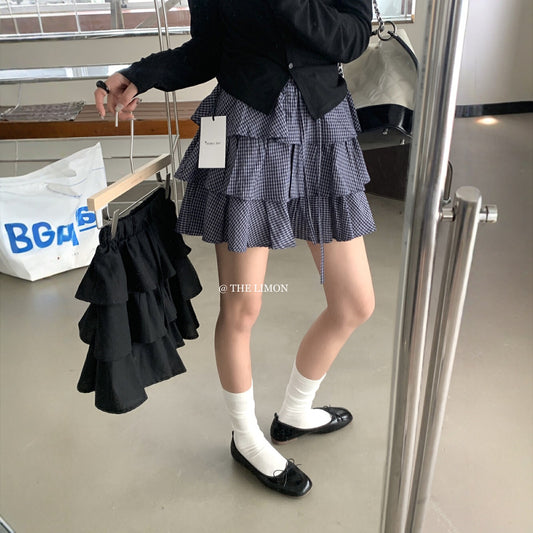 【L8312】實拍夏季學院小格子蛋糕裙高腰短裙250505