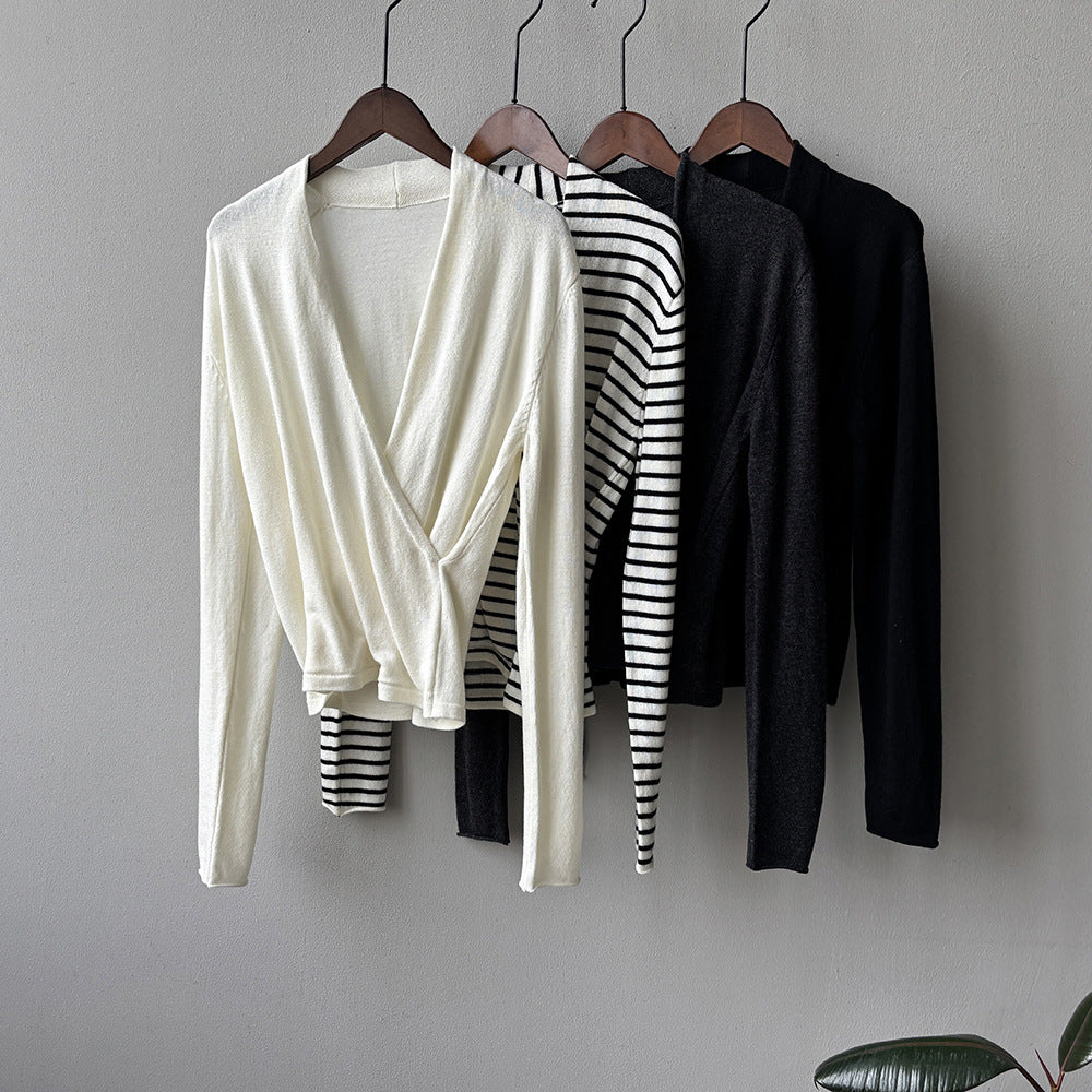 【Y218】實拍法式高級感交叉長袖針織衫(羊毛5%)251016