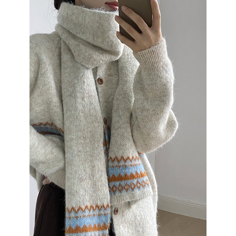 【YP6106】 實拍費爾島提花針織外套＋圍巾(含羊毛3%) 251023