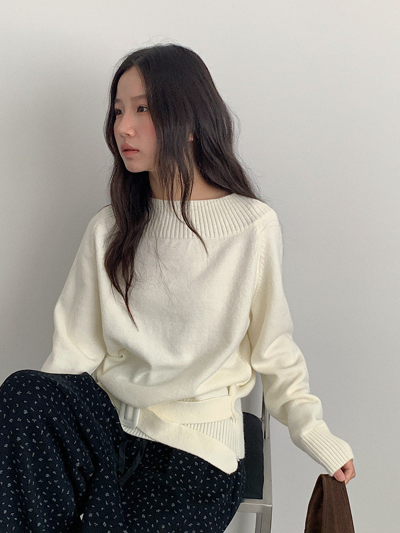 【LD11062】實拍慵懶高級感北極融針織毛衣（可拉一字肩）251209