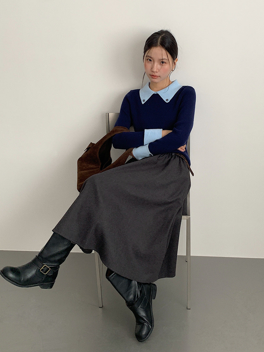 【LD11034】實拍毛呢超顯瘦保暖高腰大裙擺a字裙251124