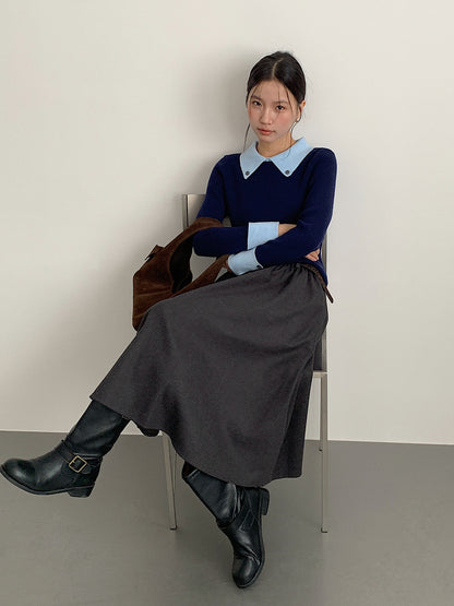 【LD11034】實拍毛呢超顯瘦保暖高腰大裙擺a字裙251124