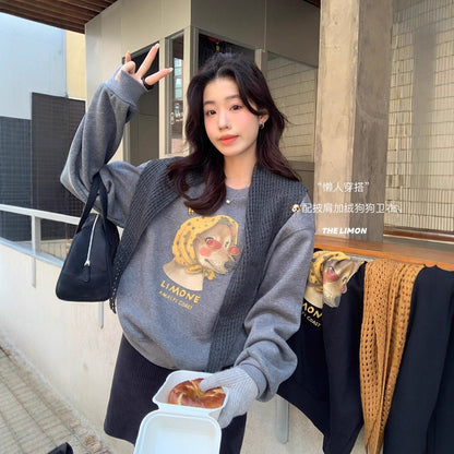 【L9295】實拍檸檬秋冬狗狗印花加絨衞衣+針織披肩251117