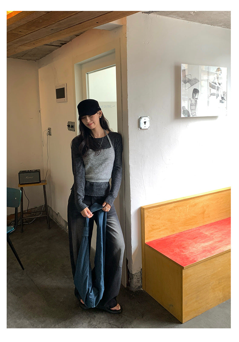 【H5393】實拍韓系簡約長袖針織衫＋休閒針織背心250902