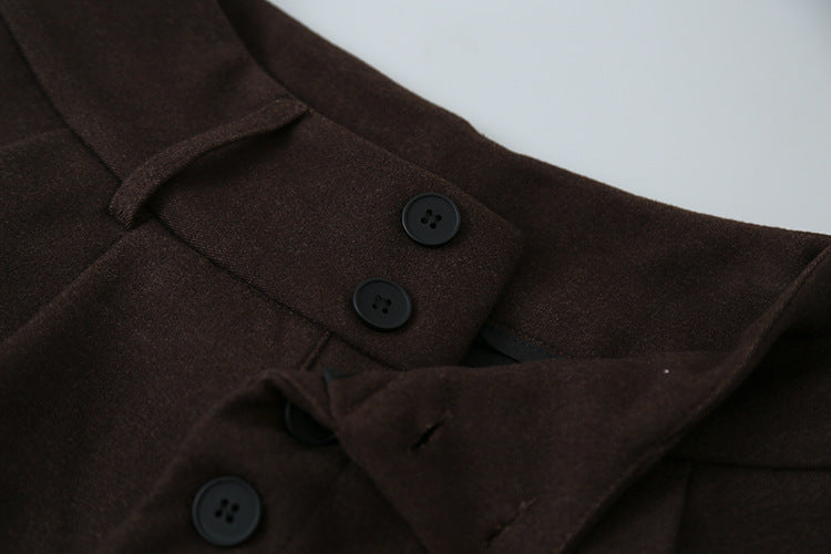 【LD3301】實拍韓系簡約高腰毛呢闊腿七分褲251103