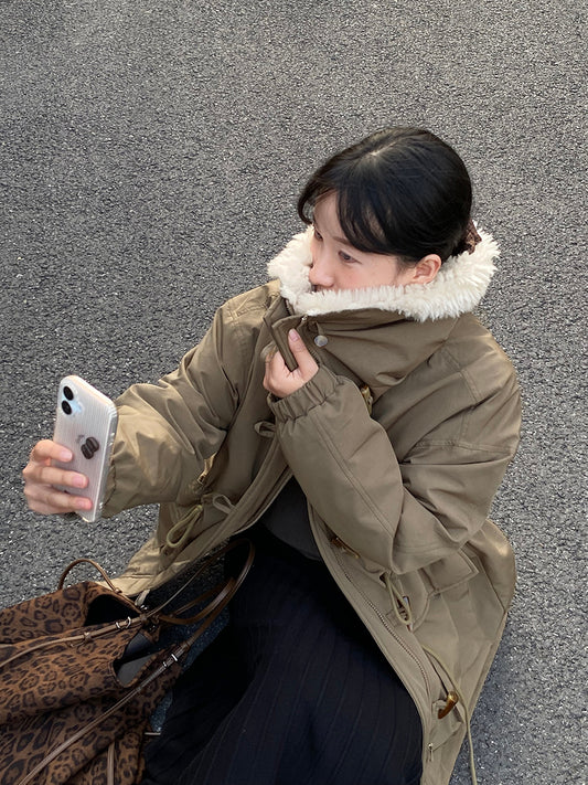 【cimz1727】實拍行走的火爐重工牛角扣大翻領工裝羽絨外套大衣(白鴨絨50)251120