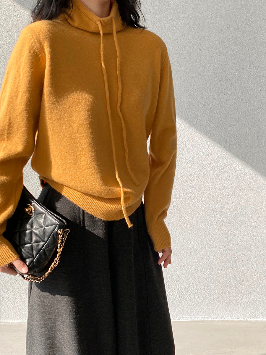 【cimz1374】實拍極簡淨色高領抽繩針織毛衣251120