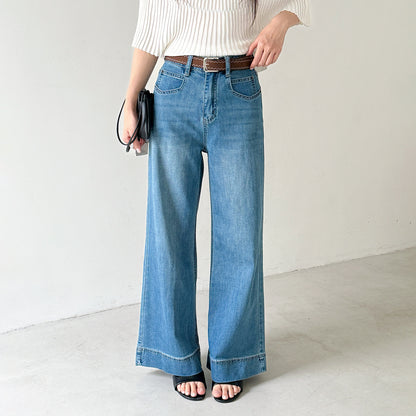 【LD11246】實拍S~XL美式復古大長腿👖高腰彈力顯瘦微喇叭寬鬆直筒牛仔褲260414