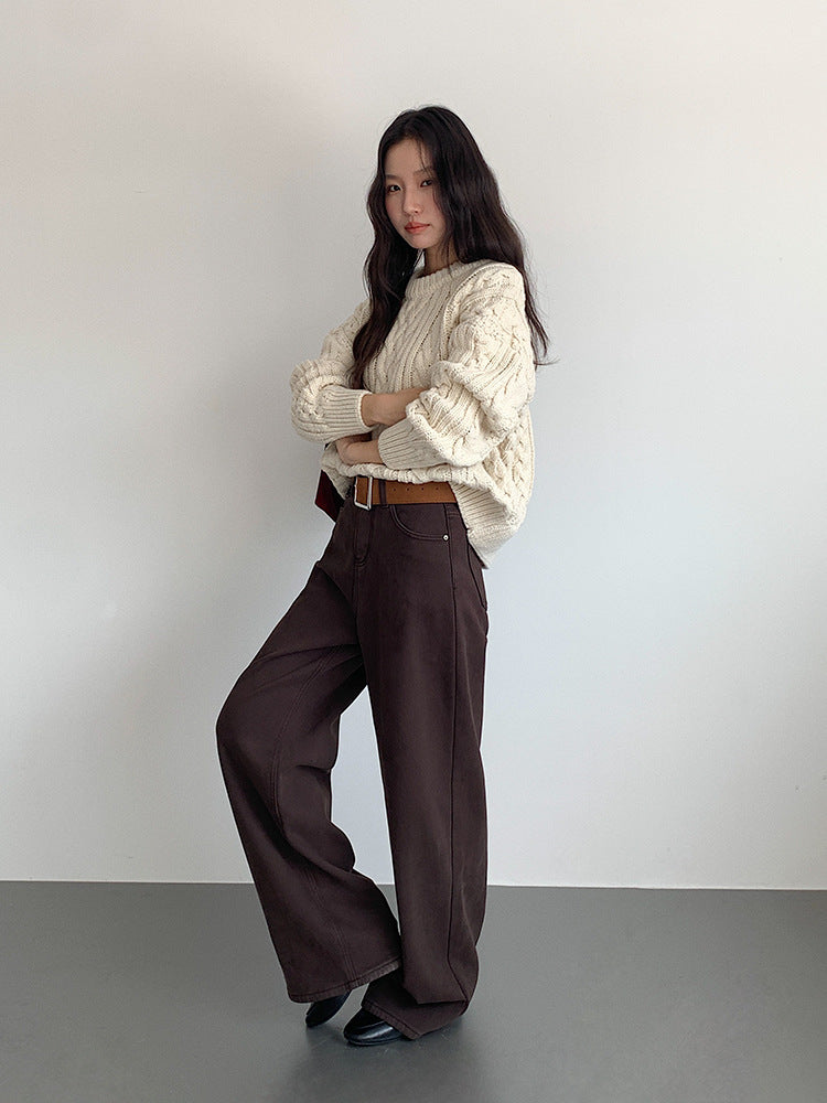 【LD11003】實拍冬季加厚麻花長袖圓領毛衣251110