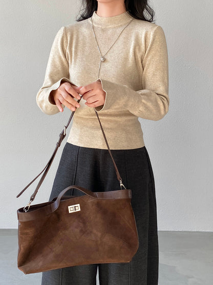 【cimz3012】實拍韓系氣質半高領喇叭袖收腰針織衫251201