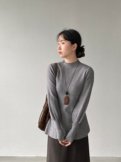 【cimz6652】實拍氣質半高領/V領燈籠袖極簡氣質針織衫251128