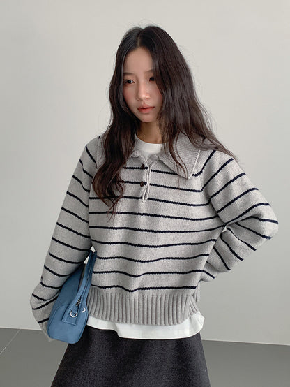 【LD11063】實拍復古條紋加厚棉羊絨針織毛衣251209