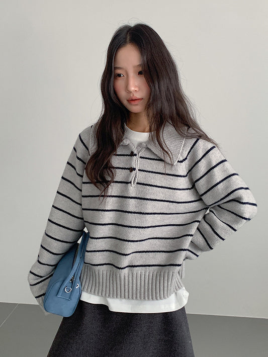 【LD11063】實拍復古條紋加厚棉羊絨針織毛衣251209