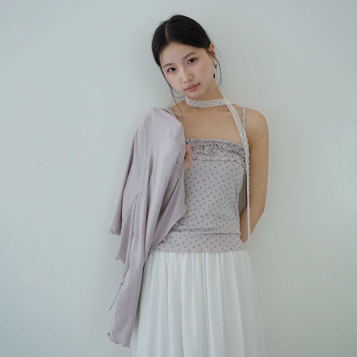 【LD11172】實拍仙女系紫藤花園💜淺紫長袖小外套+碎花細肩帶 套裝260317