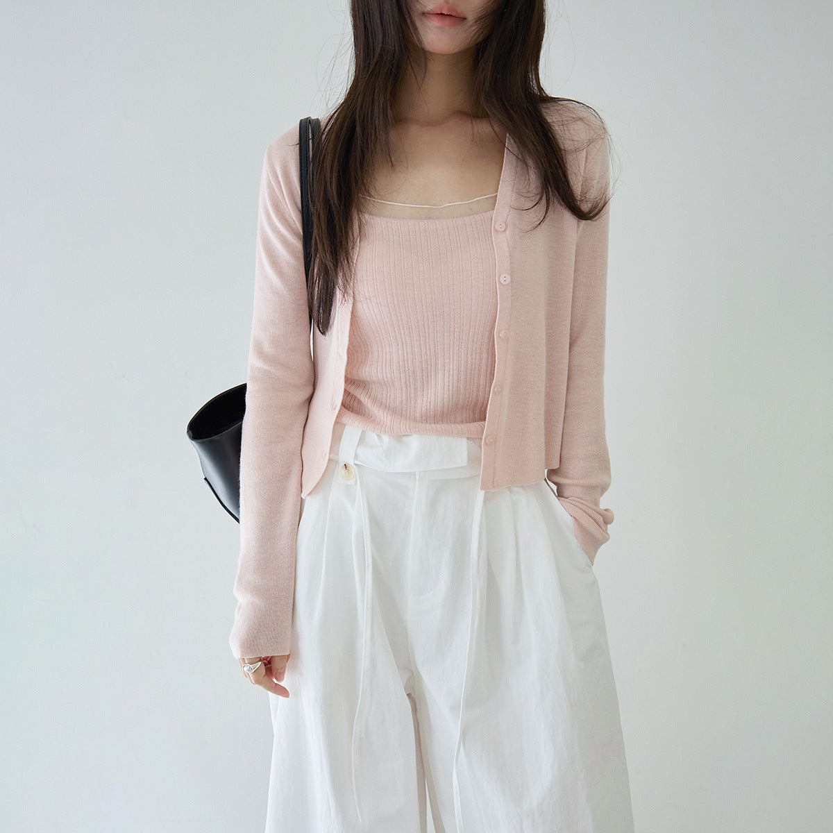 【LD11153】實拍仙氣顯瘦！輕薄透氣短版針織罩衫+小背心（含胸墊）套裝260309