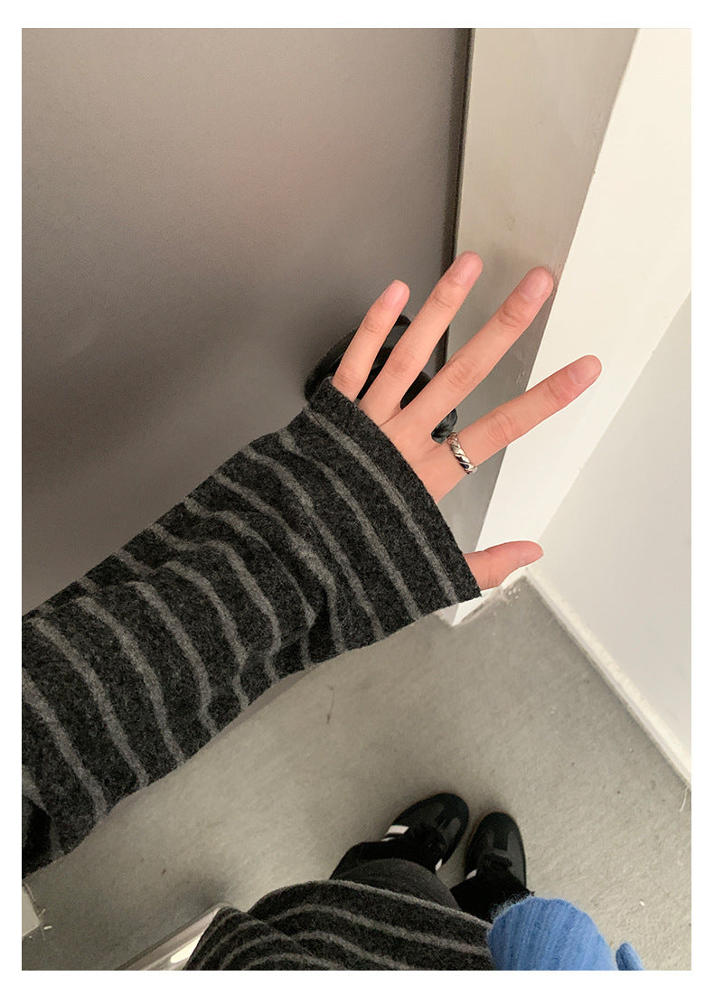 【H572】實拍復古磨毛刺繡條紋圓領T恤251021