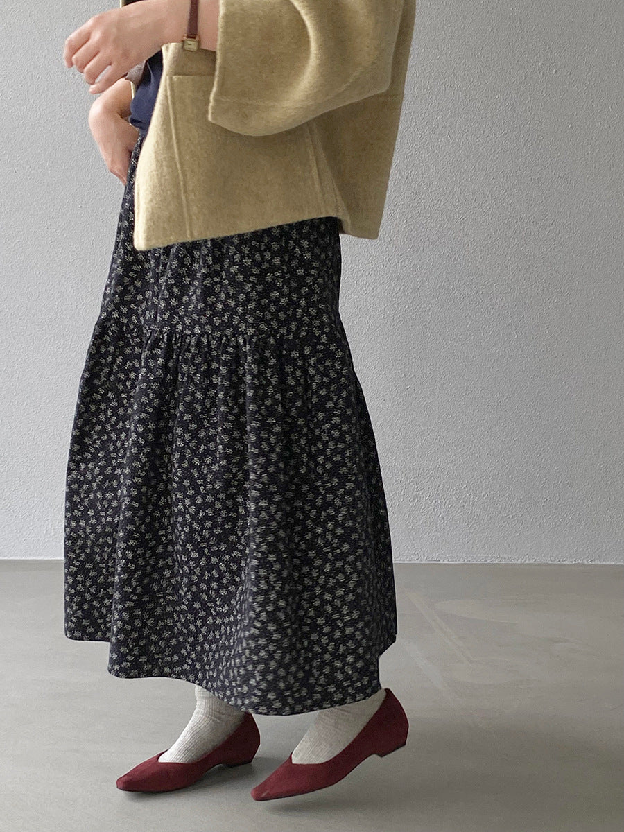 【cimz1729】實拍復古時髦碎花加絨長裙251128