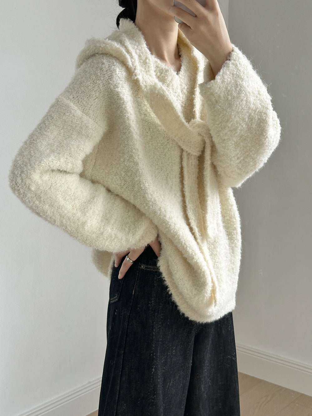 【YK259】實拍冬季慵懒奶呼呼針織毛衣+可拆卸披肩帽子(羊毛12%)251113