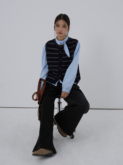 【LD3278】實拍小圓領長袖襯衫+條紋針織背心（分開下單）251103