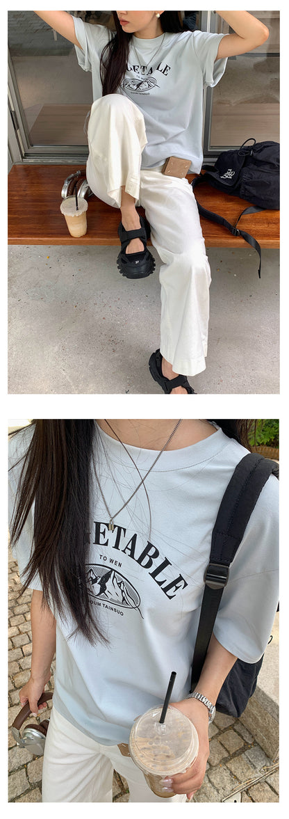【H5203】實拍夏天美式印花棉質寬鬆圓領短袖T恤250422