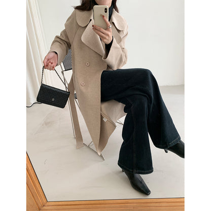 【H5479】實拍秋冬英倫翻領束腰雙面呢羊絨長外套251109