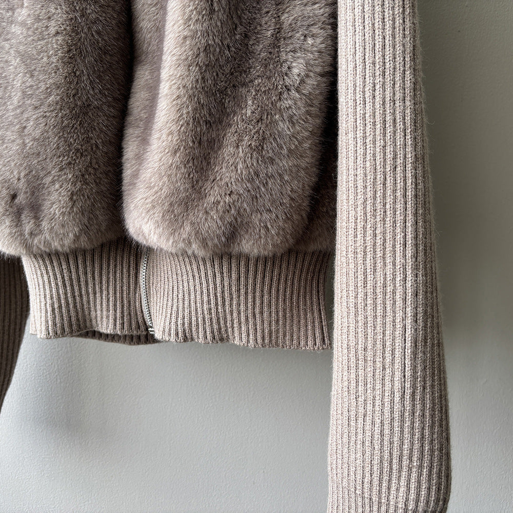 【YH8309】實拍高質感時髦仿皮草拼接針織假2件毛毛外套251113