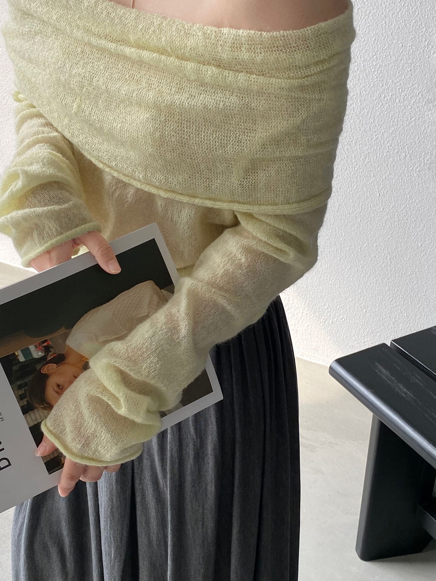 【cimzF632】微性感慵懶風💜羊毛10%一字肩顯瘦露肩長袖針織衫260319