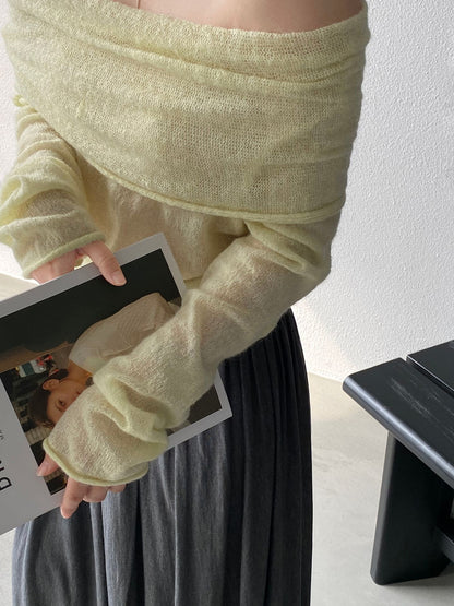 【cimzF632】微性感慵懶風💜羊毛10%一字肩顯瘦露肩長袖針織衫260319