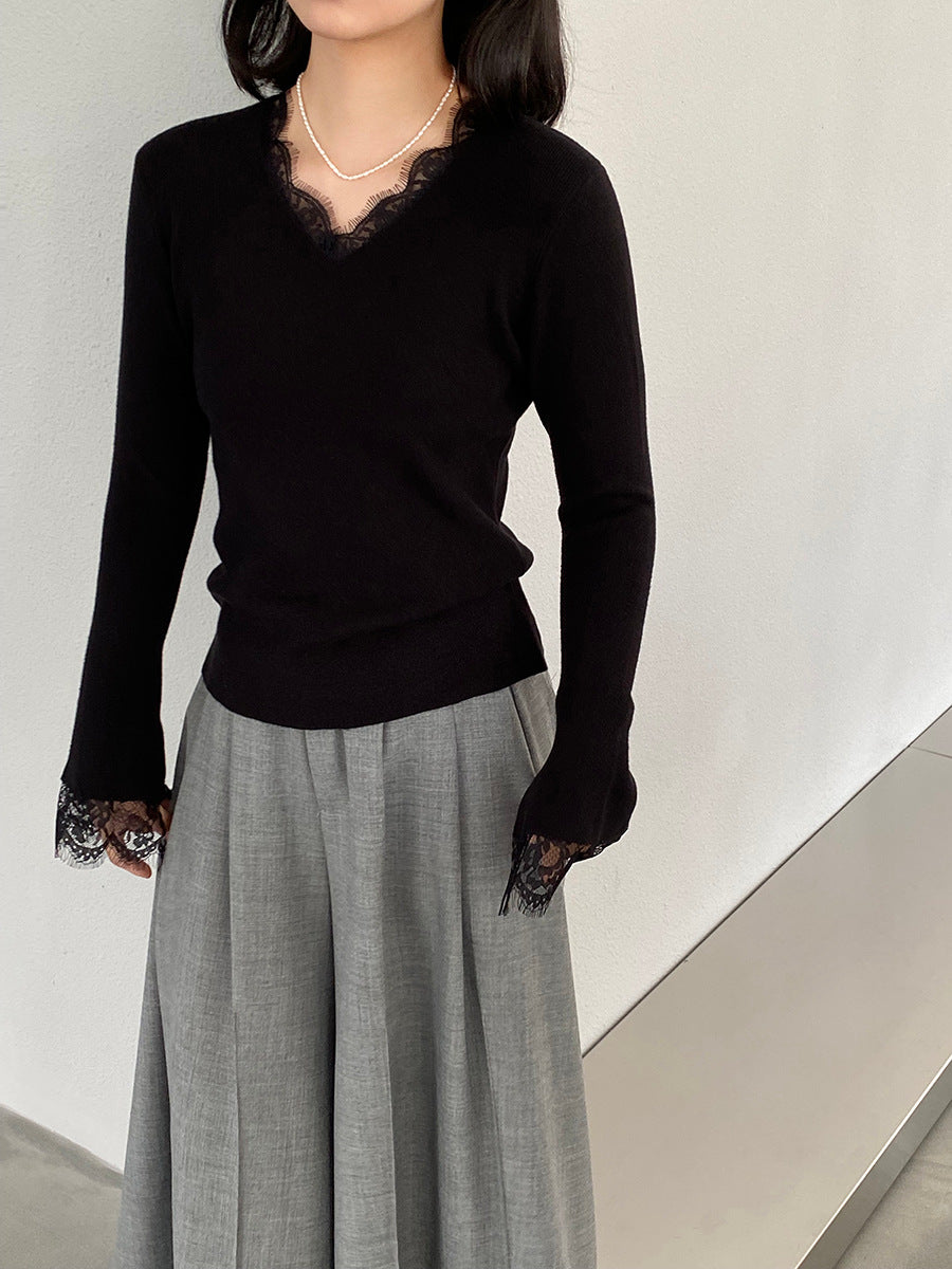 【cimz8833】實拍精緻蕾絲長袖針織衫251120