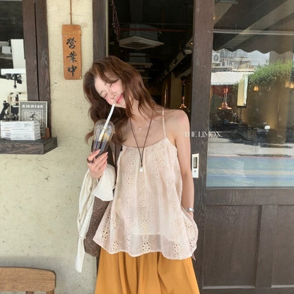 【L10690】夏日精緻女孩✨時髦鏤空刺繡工藝百搭休閒細肩帶上衣260511
