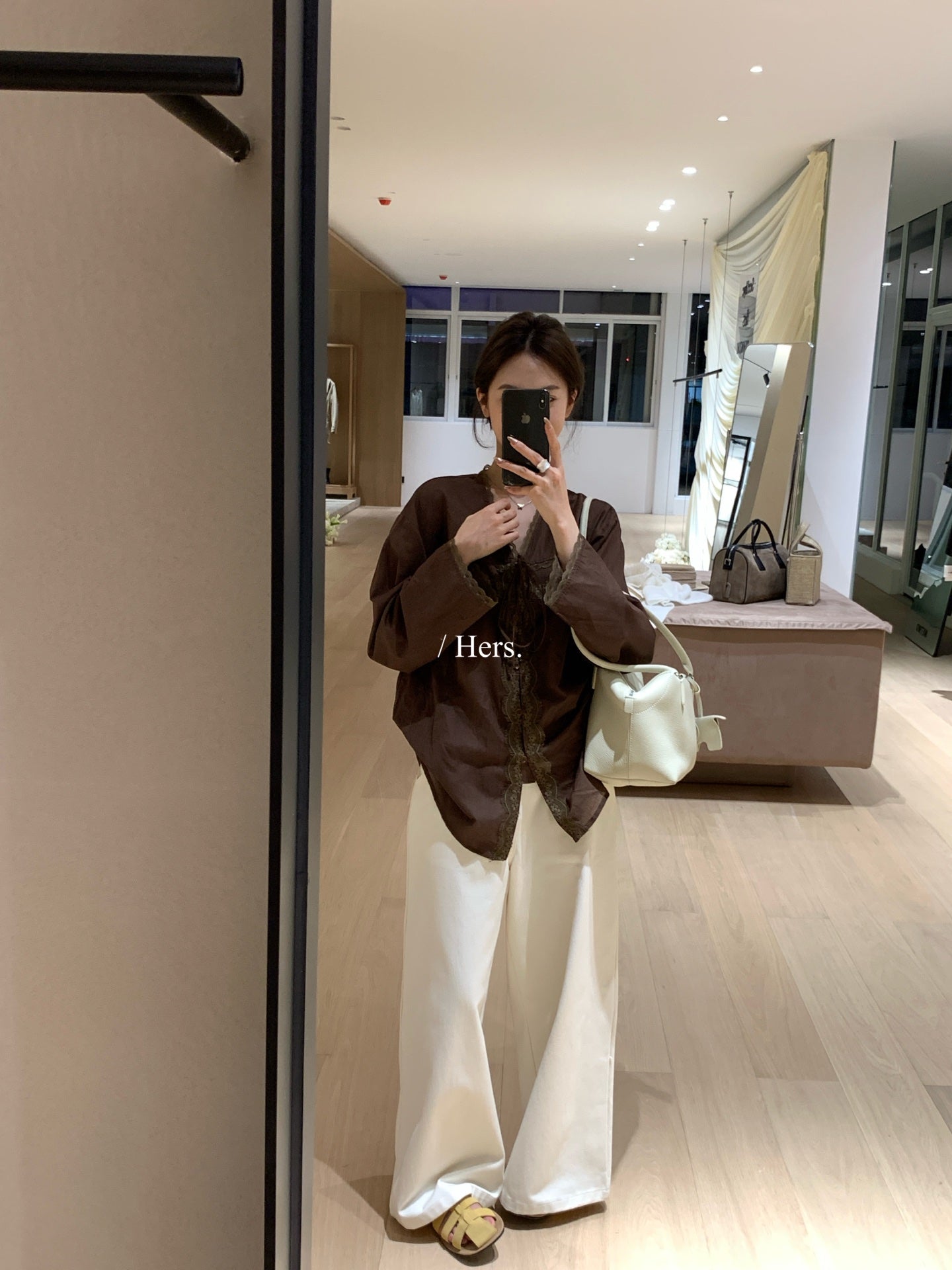 【L80322】Hers法式溫柔度假風🌸百搭顯瘦綁帶V領長袖襯衫260323