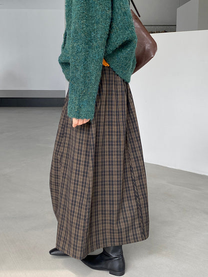 【cimz6381】實拍日系復古格紋內里加絨加厚A字裙251128