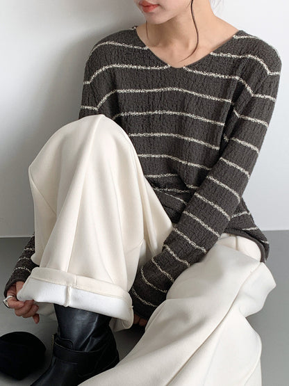 【LD11022】實拍肌理感寬鬆條紋針織衫251110