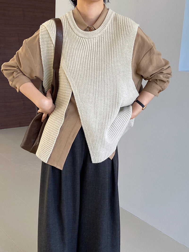 【cim8979】實拍秋冬設計師款不規則寬鬆針織馬甲251030