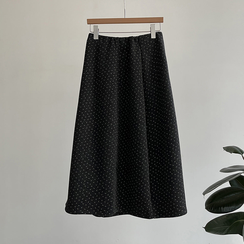 【YH50358】韓系碎花・中長版A字大襬毛呢傘裙261022