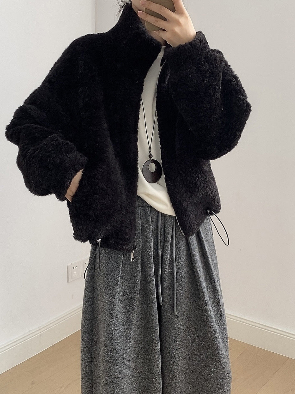 【YH8567】實拍冬天保暖厚款立领羊羔毛外套251113