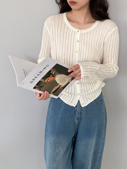 【cimzW6005】早春韓系溫柔☁️捲邊領鏤空薄款羊毛針織小外套/罩衫260319