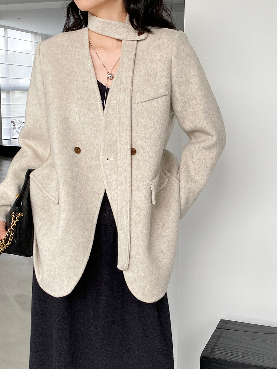 【cimz809】實拍復古雙面羊毛西裝外套+飄帶（羊毛100)251120