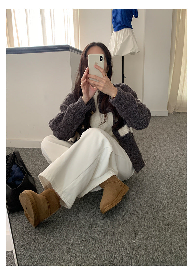 【H5511】實拍 懶懶撞色條紋開衫針織毛衣
251118