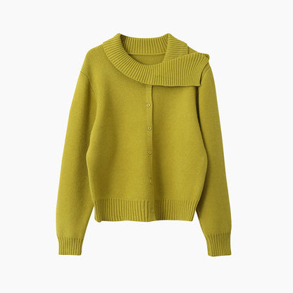 【LD11002】實拍秋冬法式設計感斜領針織毛衣外套251110