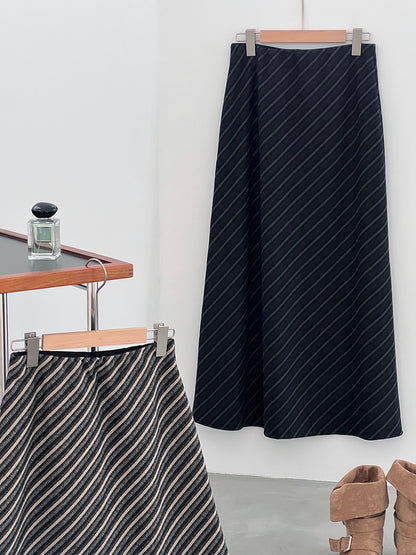 【cim2217】實拍時髦氣質斜紋高腰中長裙251030