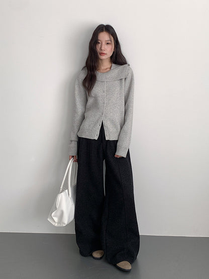 【LD11011】實拍S~XL設計感毛呢西裝闊腿褲251110