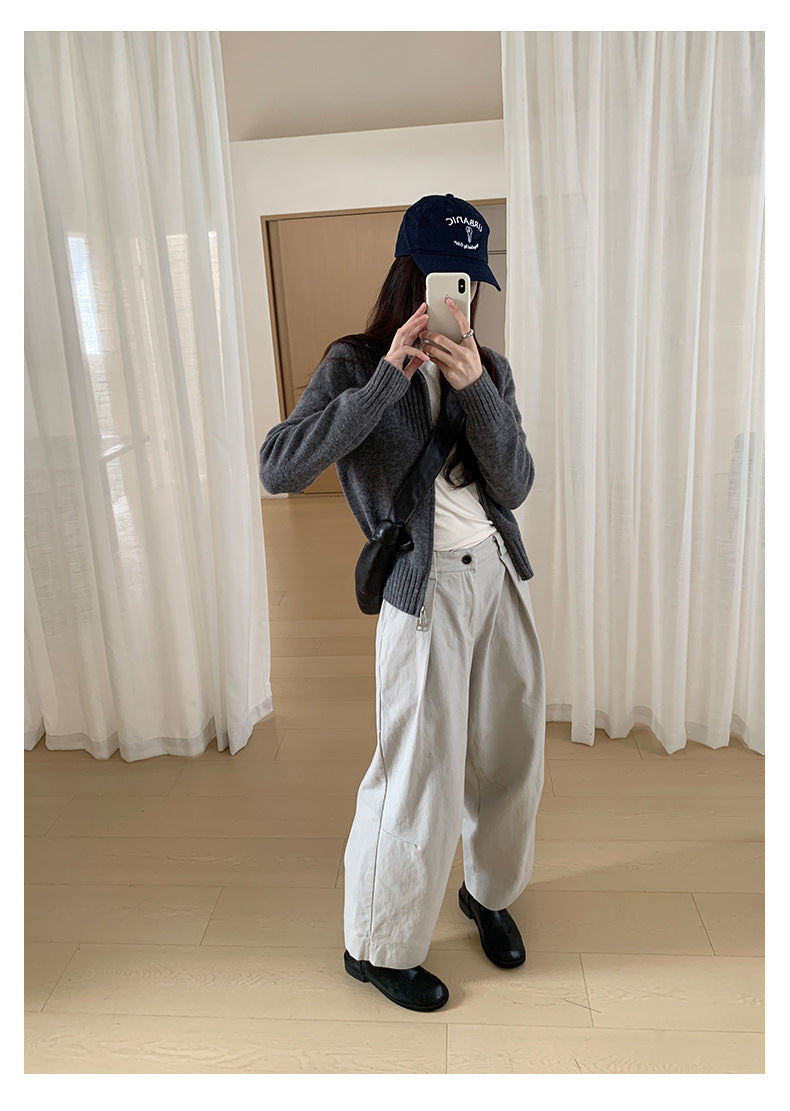 【H559】實拍個性雙拉鍊高領針織外套251021