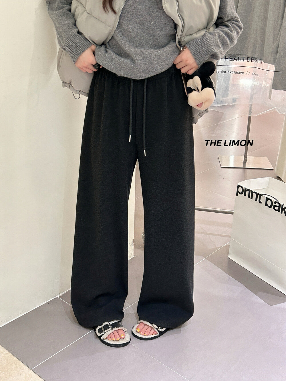 【L1185】實拍檸檬秋冬簡約羊絨抽繩直筒休閒褲251117