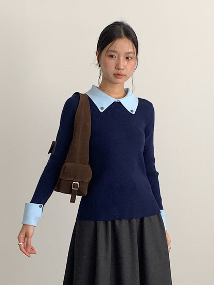 【LD11026】實拍絕美法式針織坑條假2件針織衫251124