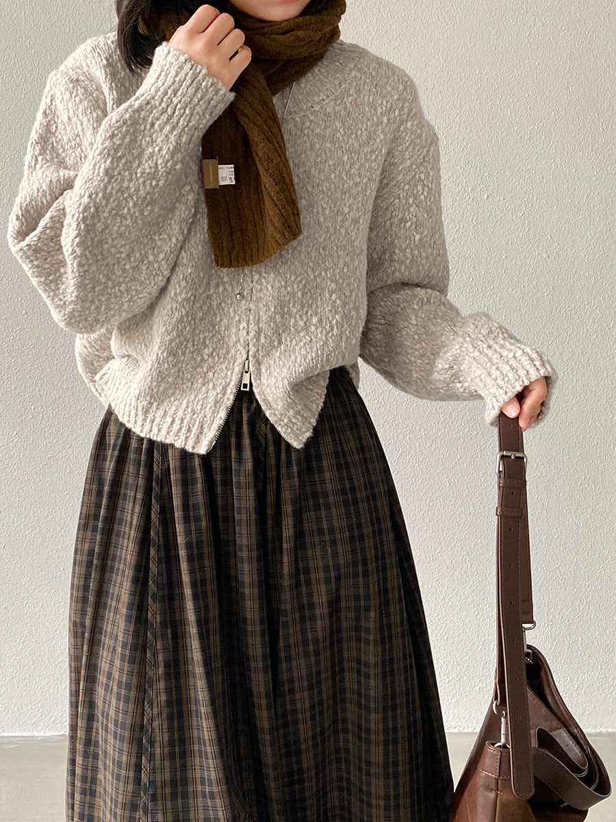 【cimz1386】實拍雙頭拉鍊羊毛保暖針織外套（羊毛34%)251201