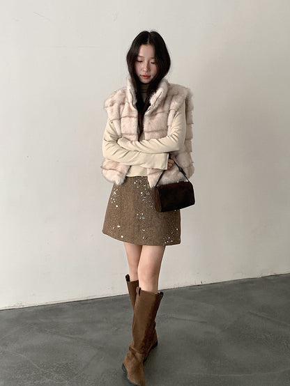 【LD11045】實拍S~XL法式重工時髦毛呢亮片短裙251202