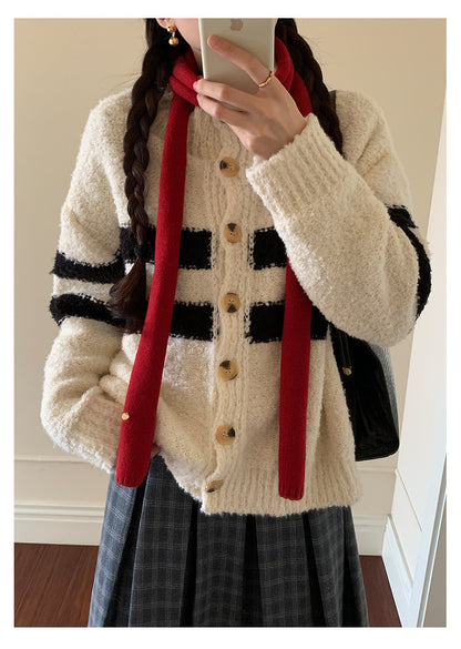 【H5511】實拍 懶懶撞色條紋開衫針織毛衣
251118